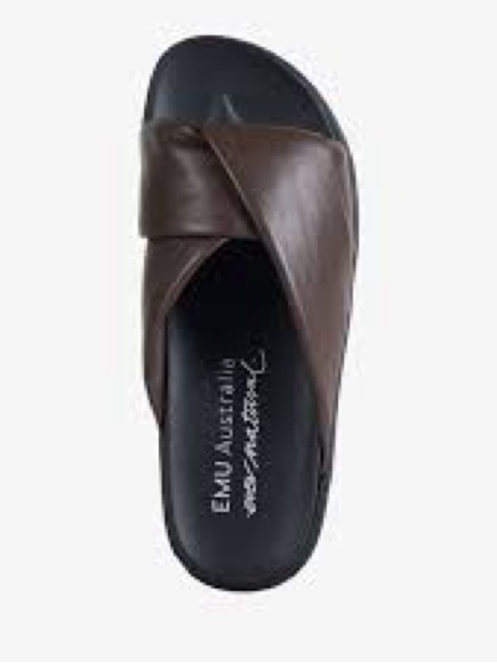Emu Australia Women’s Espresso Crisscross Leather Slide Sandal, size 7